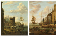 Storck, Abraham Jansz: Kontinentale Hafenszene, 2 Ölgemälde