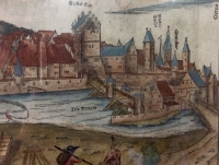 VERKAUFT: Sebastian Münster: altkolorierter Holzstich von Ulm um 1550